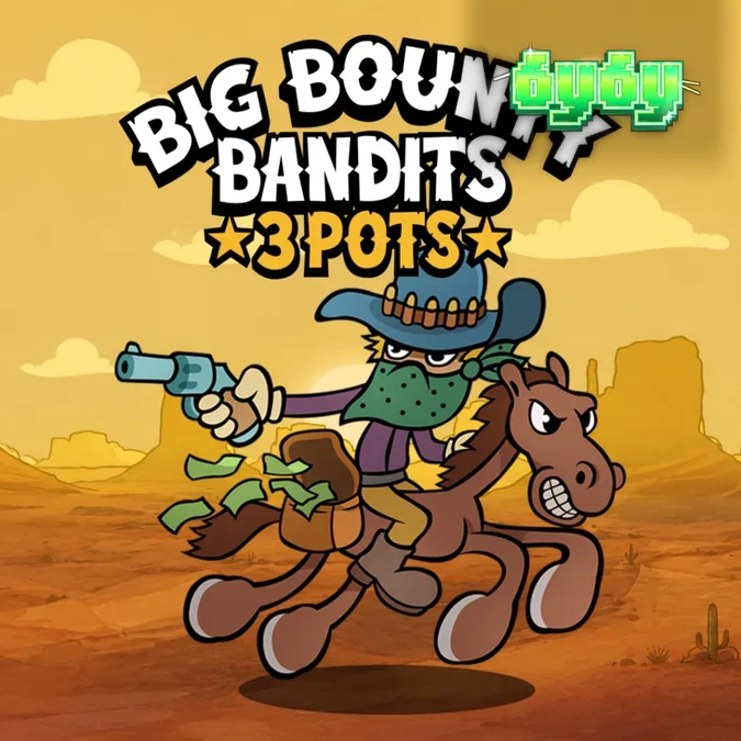 Interface do jogo Big Bounty Bandits 3 Pots com estilo cartoon
